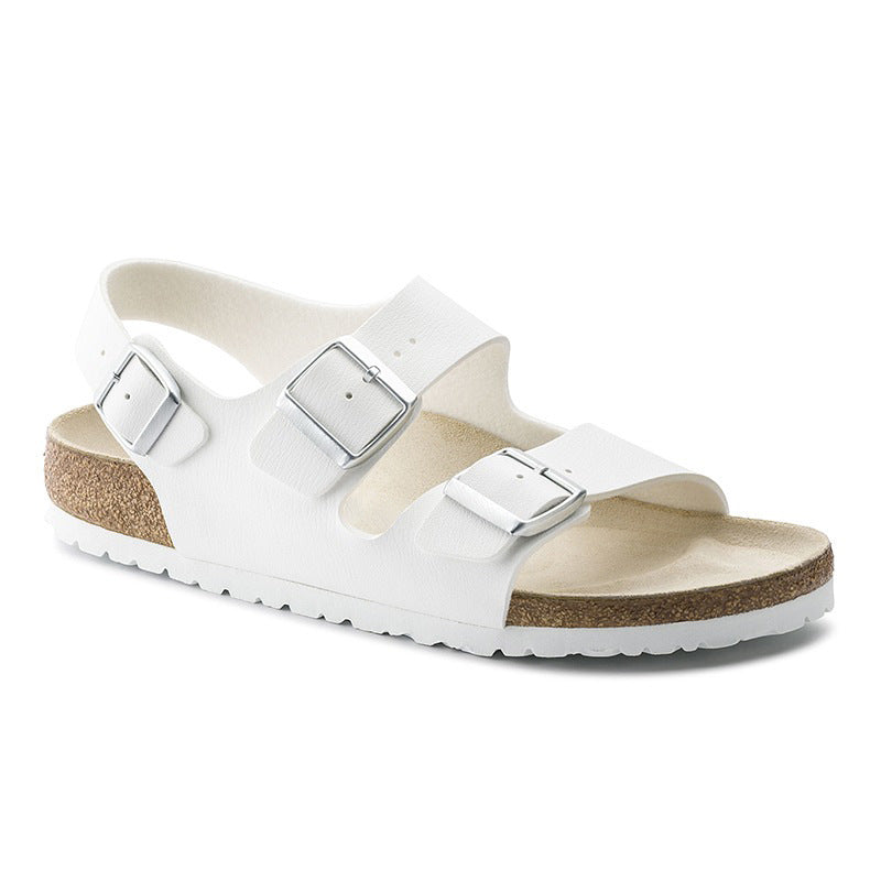 Wholesale Genuine Leather Thick-soled Double-breasted Sandals Casual All-match Bocken Flat Sandals